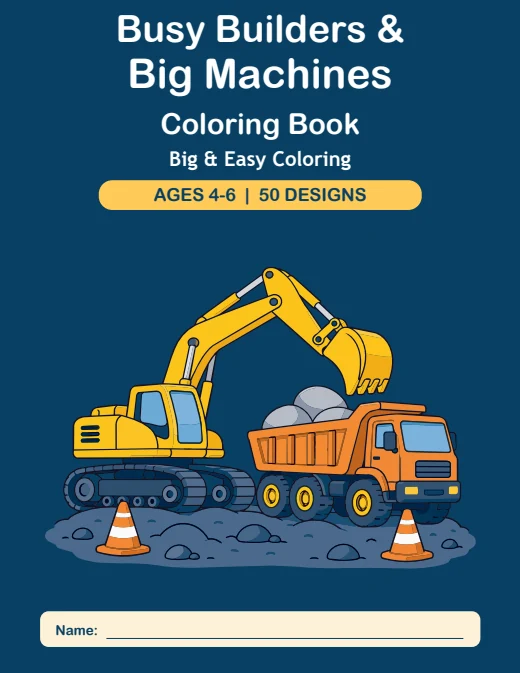 Busy Builders & Big Machines Coloring Book — book cover
