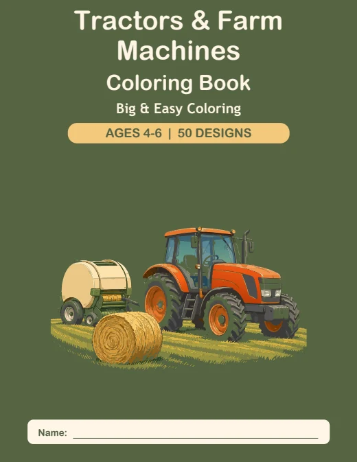 Tractors & Farm Machines Coloring Book — book cover